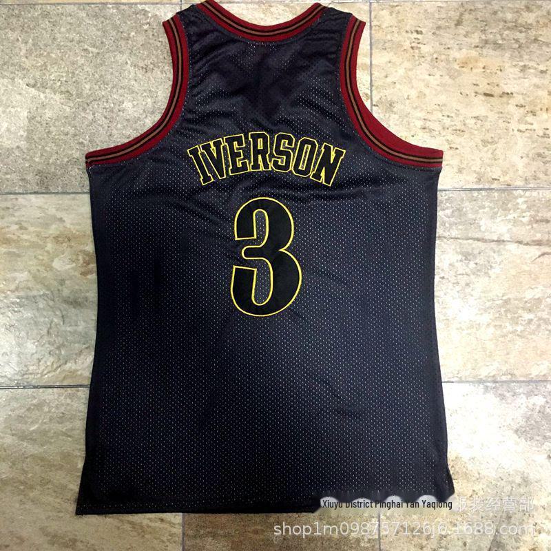 [Camisola dos 76ers] Não. 3 Iverson Camisa de Basquete Densa Totalmente Bordada