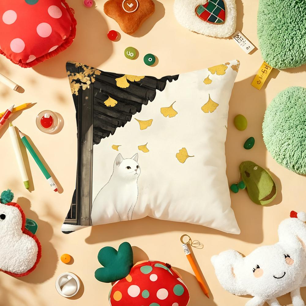Autumn Cats Cushion Cover Soft Short Plush DoubleSided Printing Home Decor Machine Washable Pillow Case Gift