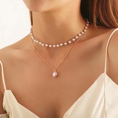 Women Fashion Elegant Pearl Necklace Pop Lace Choker Gold Colored Goth Pendant Romantic Multi-layered Accessories for Women