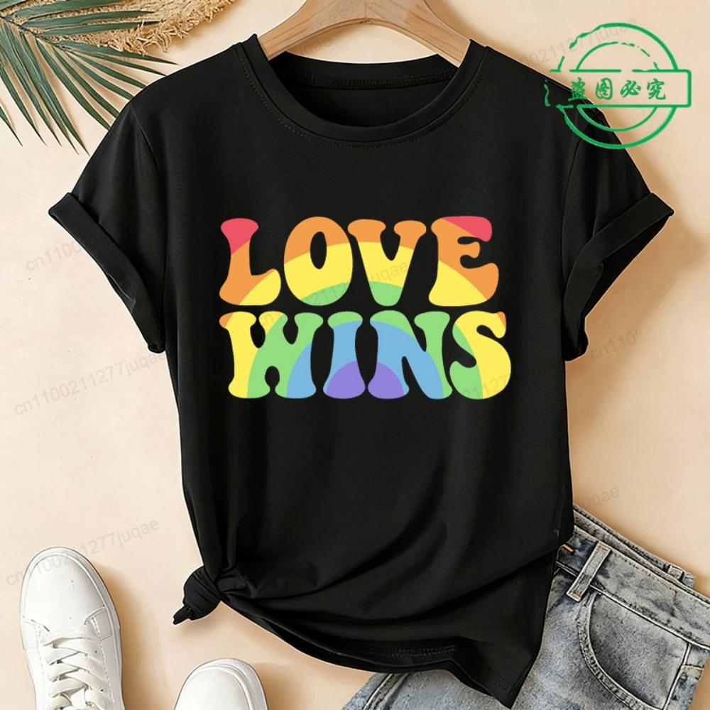 

Summer Fashion Women Tshirt Short Sleeve Women Tshirt Ladies Tee Shirt Top Love Wins Print T-Shirts Female Camisetas Mujer M