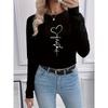 Pink Love Letter Lip Print T Shirt Crew Women's Autumn Winter Long Sleeved Black T-shirt Loose Comfortable
