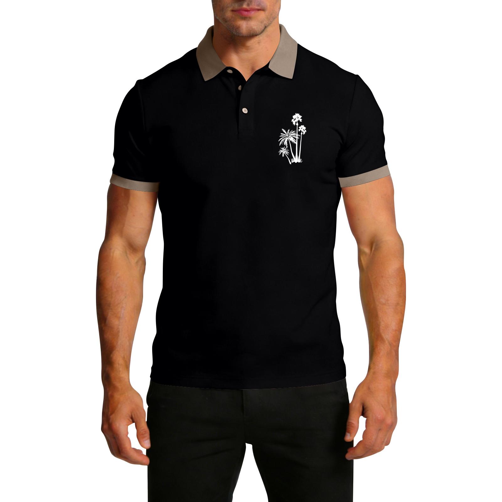 

Men s Summer Print Color-blocked Lapel Short-sleeve T-shirt Casual Sporty Top L чорний