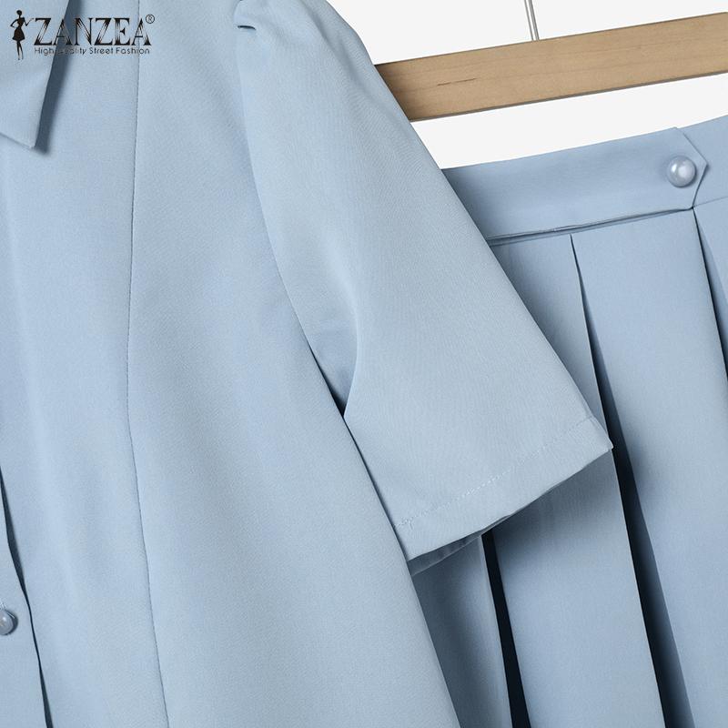 ZANZEA Women Short Sleeve Blouse and Skirts Casual Two Piece Suit Sets