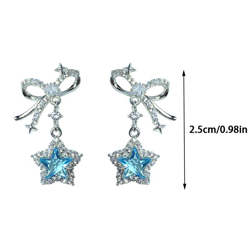 Y2K Shiny Zircon Star Bow Earrings For Women Fashion Exquisite Elegant Pentagram Ear Studs Sweet Girls Jewelry Accessories Gift