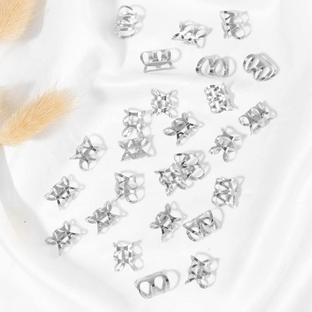 50PCS Dreadlock Hair Extension Rings Set: Gold & Silver Hollow Accessories.