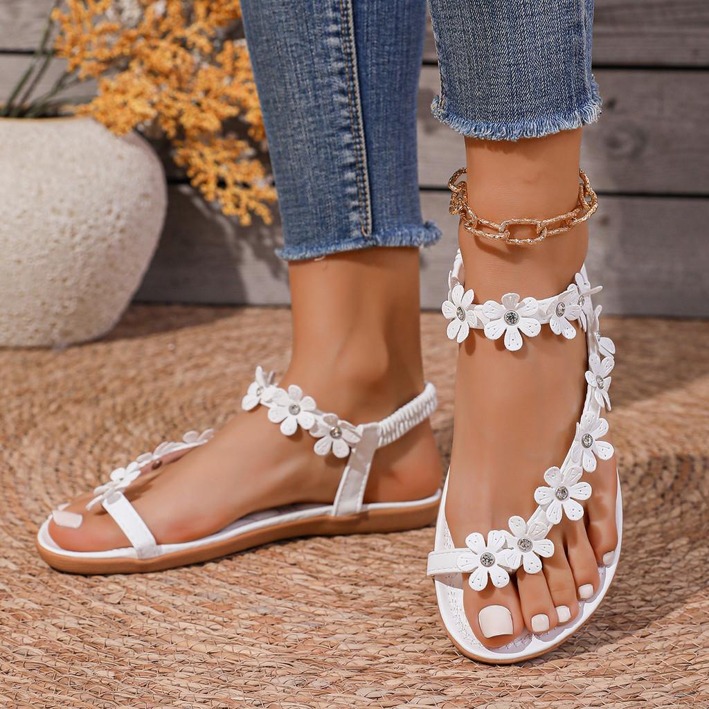 Beach Sandals For Women With Flower Print And Elastic Strap Perfect For Summer Vacation