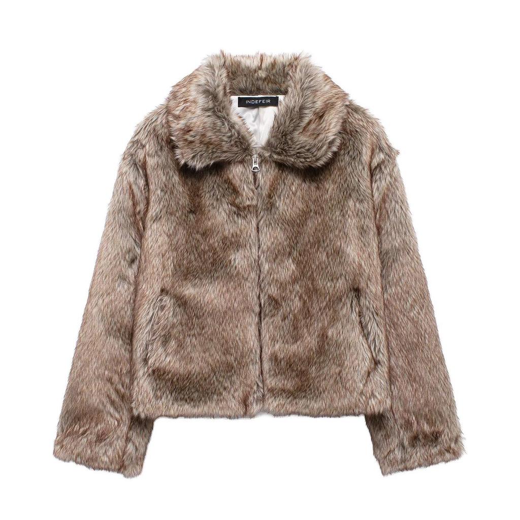 2024 Autumn Women's Vintage Faux Fur Coat In European & American Fashion