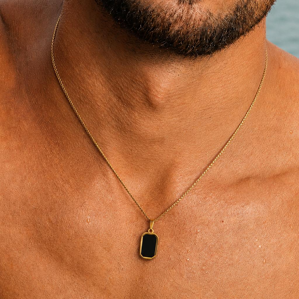 KunJoe 2026 Minimalist Stainless Steel Square Pendant Necklace Men 18K Gold Plated Clavicle Chain Waterproof Non Fading Jewelry