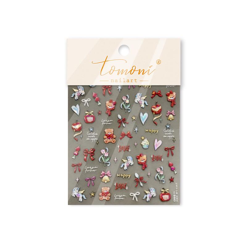 Tomoni Little Bear Red Scarf Nail Stickers: Cute Spring Shell Light Decorations