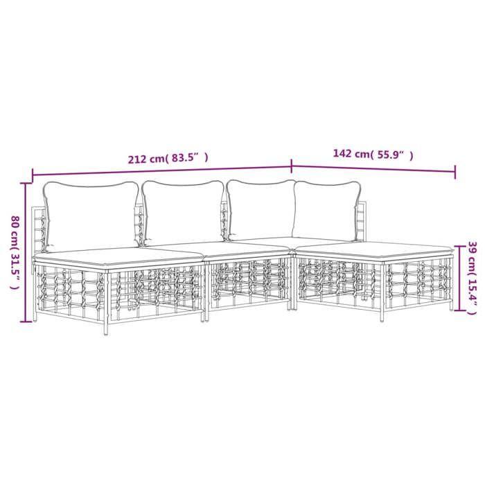 VidaXL Salon de Jardin 4 pcs avec Coussins, Mobiliers de Patio avec Dossier, Ensemble de Canapés, Meubles de Terrasse 3186730