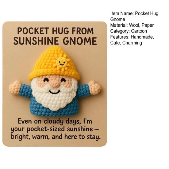 Kapesní objetí Skřítek Ručně háčkovaný skřítek s inspirativní pozitivní kartičkou Mini společník proti stresu Povzbuzující dárky pro rodinu a přátele