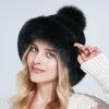 Genuine Mink Fur Beanie Hat Winter Womens Fox Brim Hats Thick Warm Fox Fur Caps With Pompom Fashion Fur Knit Beanies
