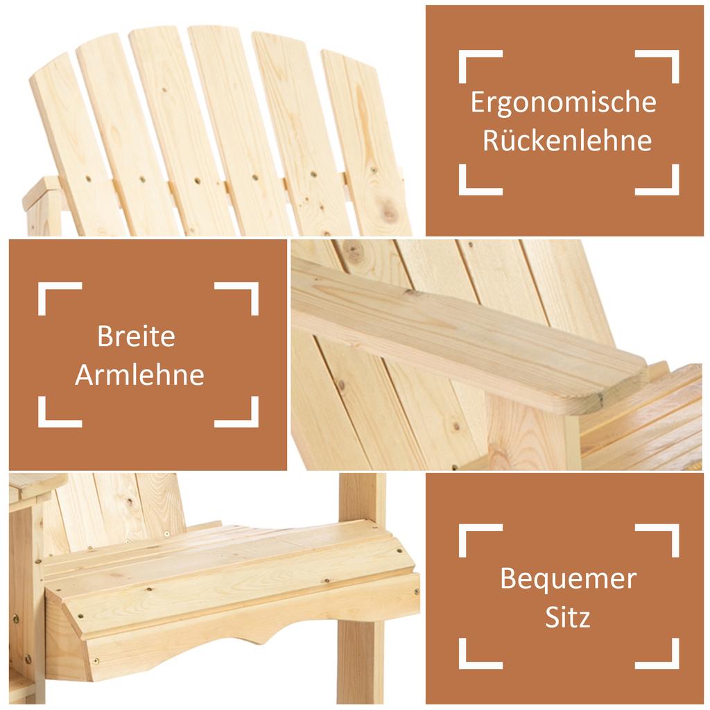 Adirondack Solid Wood Garden Chair with Table and Parasol Hole, 2-seater Garden Armchair, Seating Group, Garden Furniture for Balcony