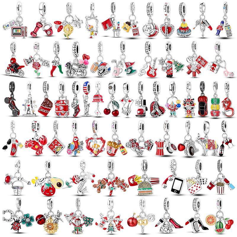 Červená Série Přívěsky Korálky Měď Krev Srdce Láska Auto Jahoda Ovoce Visací Vhodné na Originální Náramek Náramek DIY Šperky