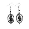 New Silver-Edged Black Cat Earrings with Black Beads