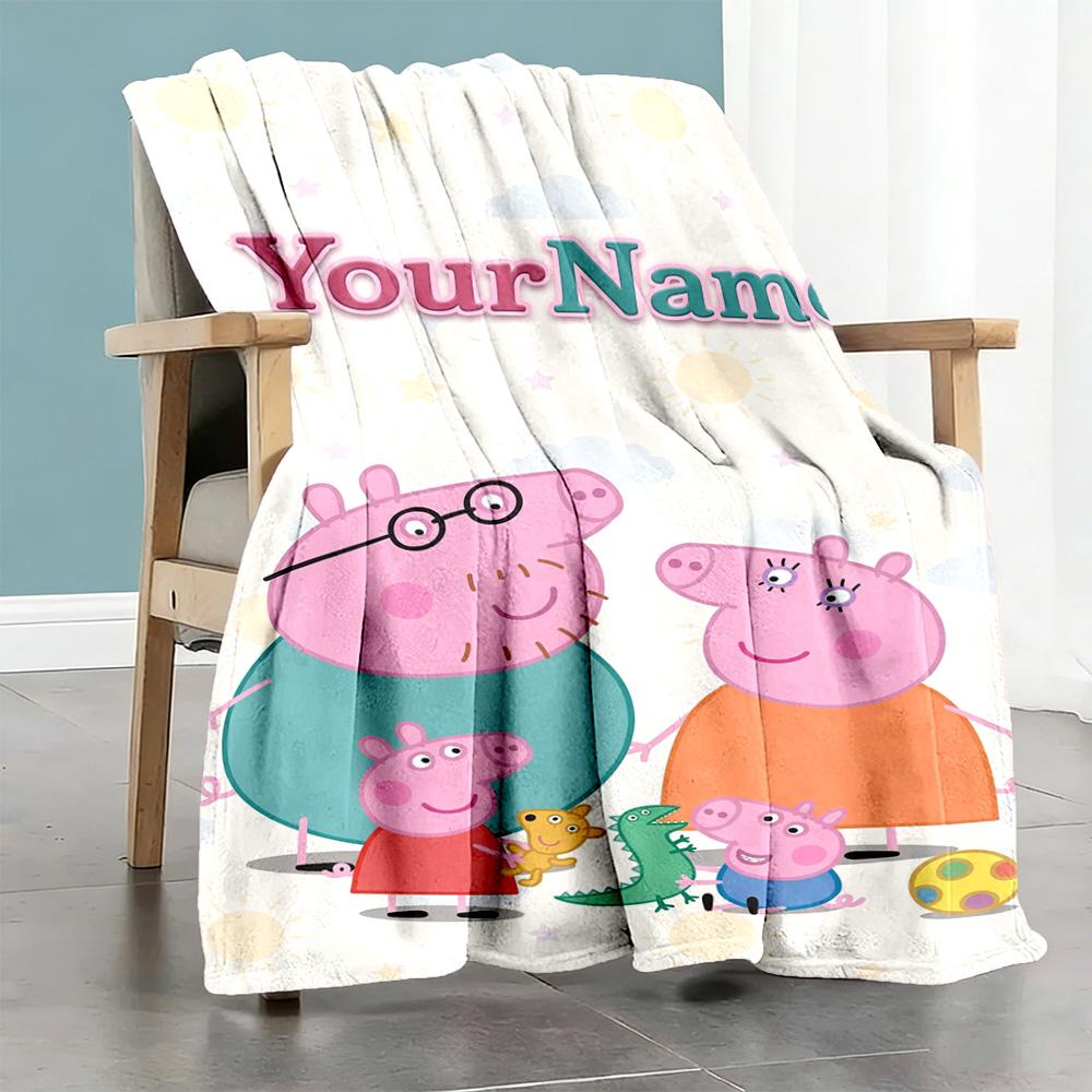 Peppa Pig Customize Text Blanket Multi-purpose Customizable Blanket Durable Comfort Throw For Livingroom Living Room Office Sofa