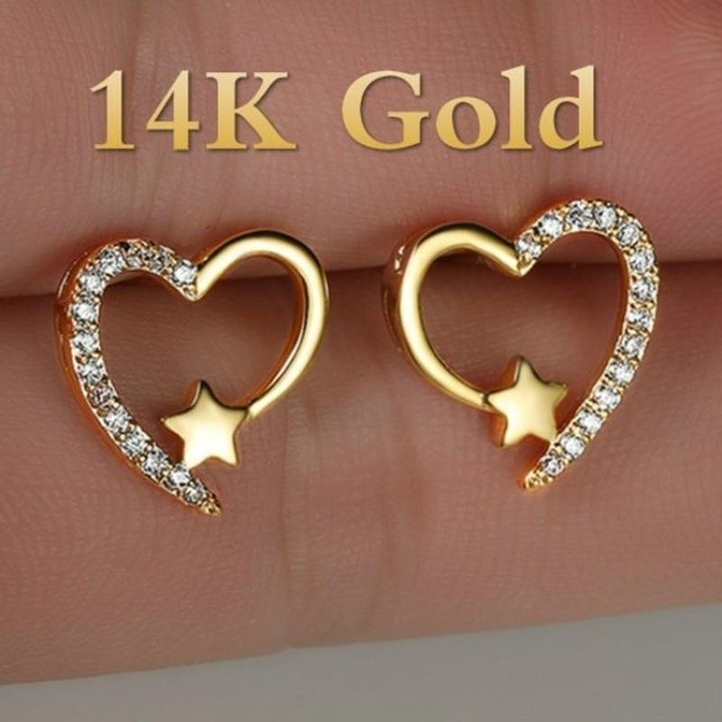 

Style Love Half Diamond Zircon Copper Gold Plated Earrings Wedding Engagement Gift Female