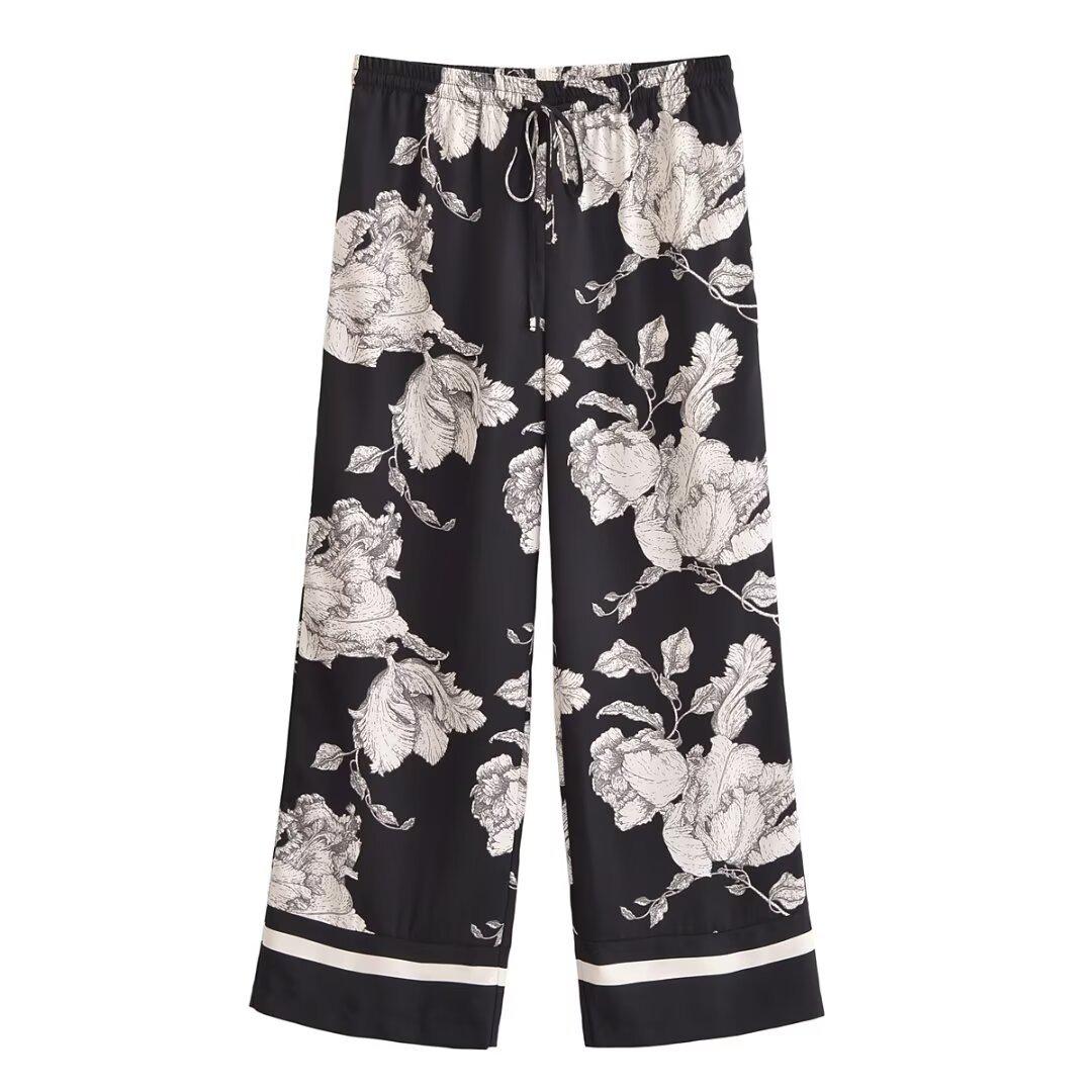 

2025 Весна Женская Блузка из твила с принтом в европейском и американском стиле и Повседневные брюки L