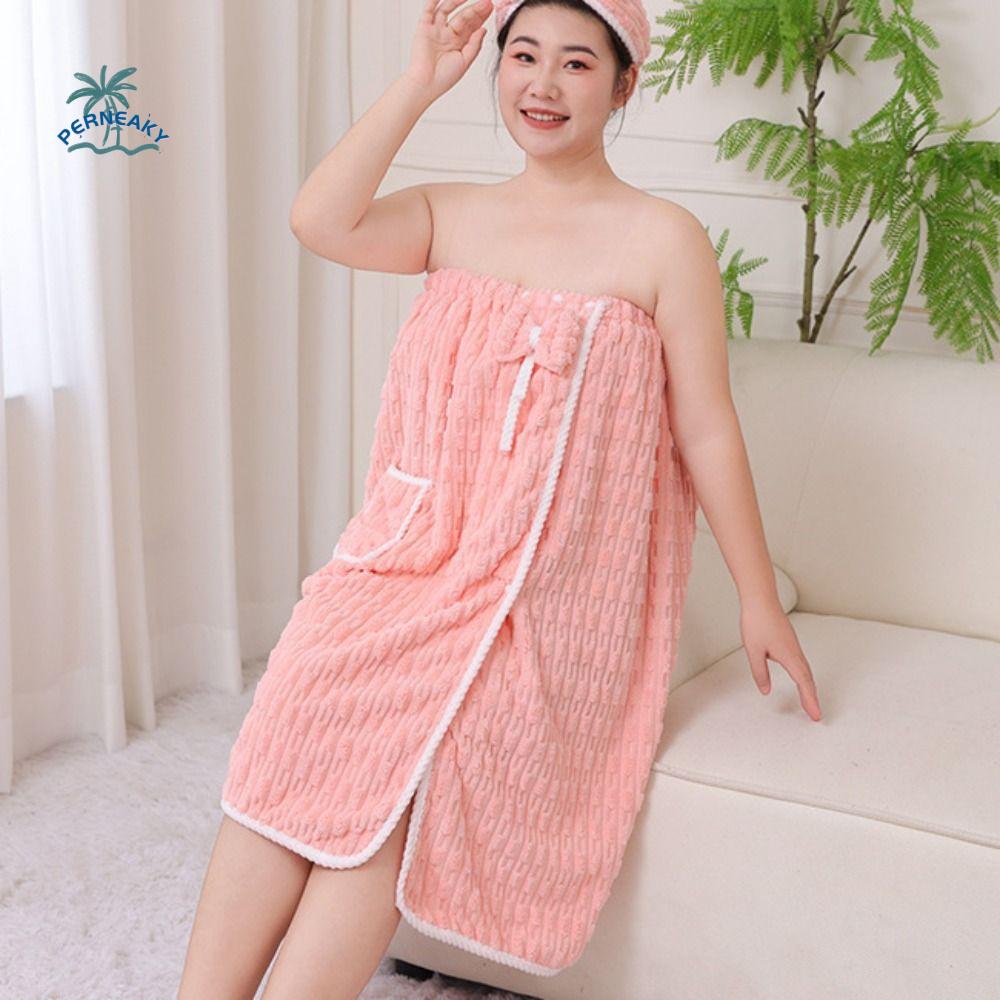 Soft Lady Bathrobe with Pockets Thicken Warm Velvet Bath Skirt Bathroom Supplies Beach Towel Plush Wrap Shower Skirt Salon