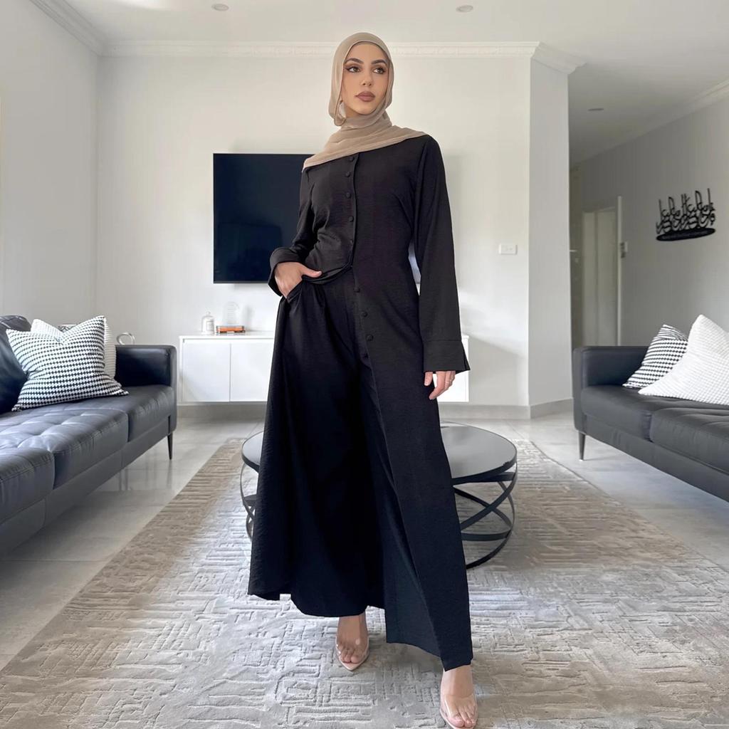 Loriya Dubai Solid Color Button Two-Piece Set LR945