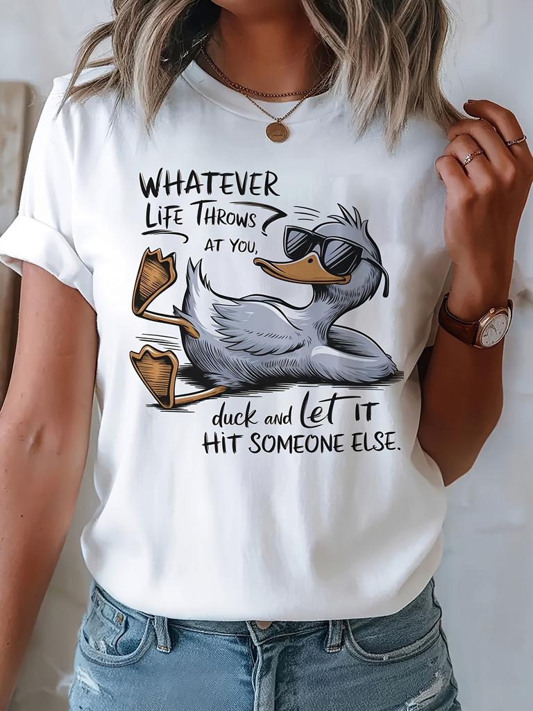Funny Duck Quotes: No Matter How Life Throws Challenges at You, Accept Them Like a Duck And Let Them Bounce Off Others. Women'S Casual Short-Sleeve