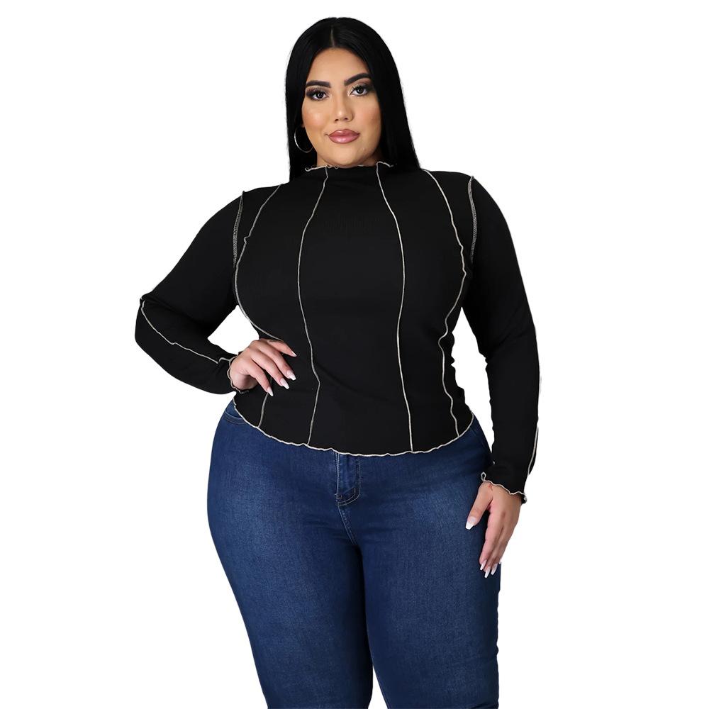 Fashion Plus Size Women's Solid Color Reverse Edge Flower Sleeve Tops