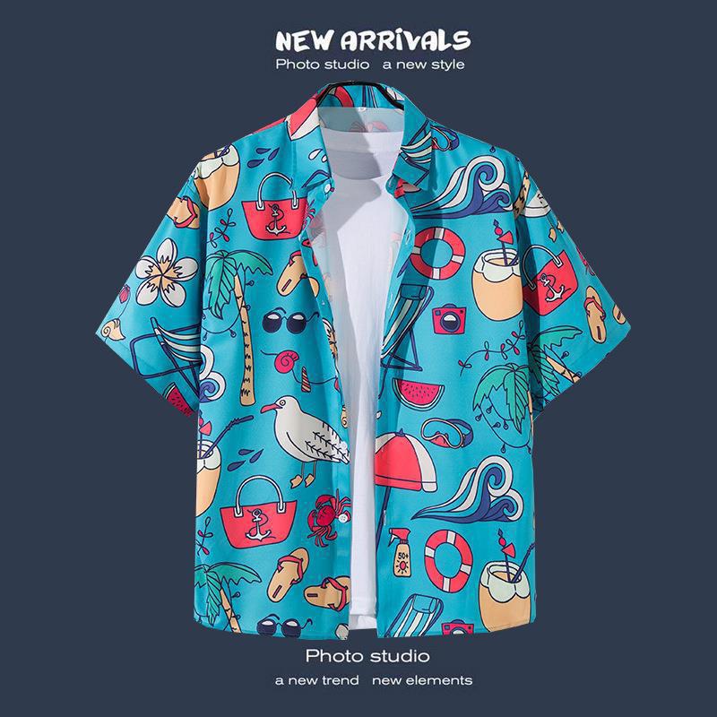 Hot-selling Couple Flower Shirt South East Asia Style Hawaiian Beach Wear Loose Casual Jacket Spot