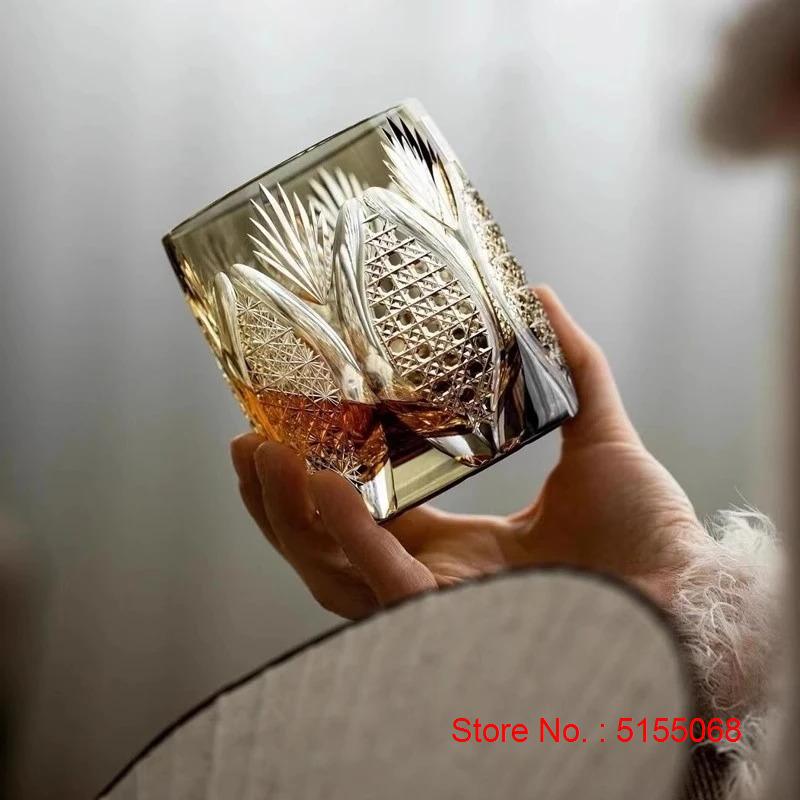 Hand Engraving Crystal White Rime Edo Kiriko Wine Glasses High End Whiskey Cup Brandy Snifter Artwork Liquor Glass Mug Gift Box