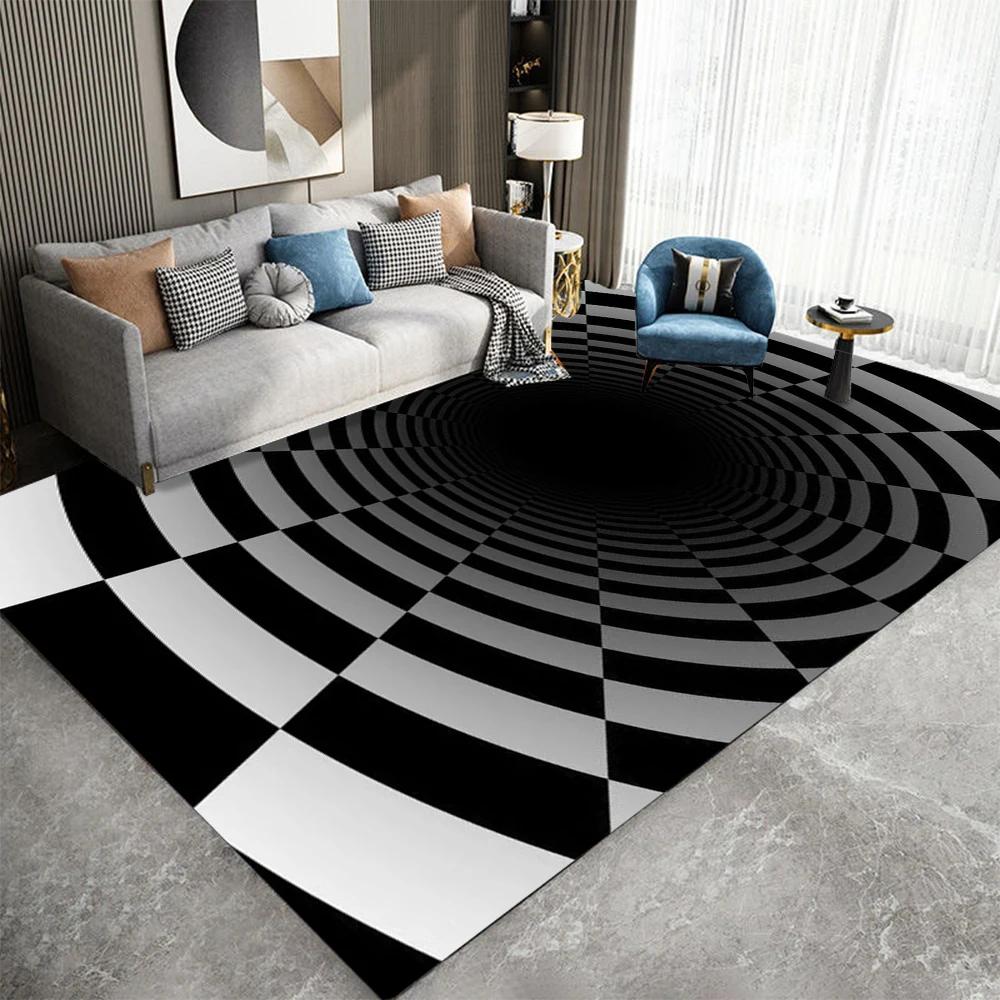 

Ковры 3D Стерео Видение Гостиная Простой Черно-Белый Геометрический Ковер Большой Площади Декор Коврики для Дома Спальня Нескользящие Напольные Коврики 40x60cm16x24in