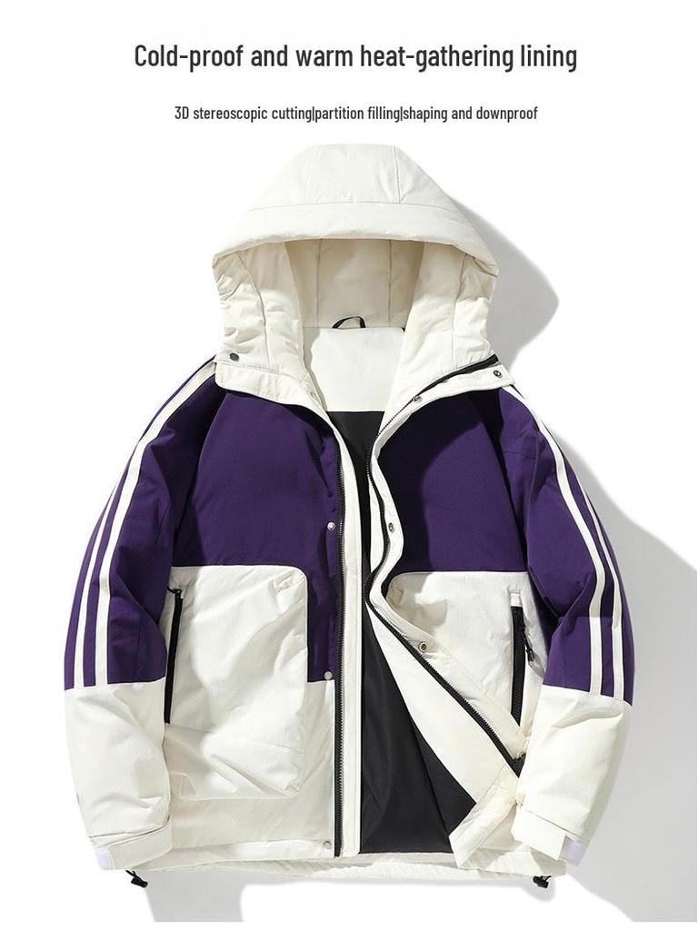 Winter Windproof Unisex Down Jacket - MLB & NY Collaboration, 90% White Duck Down, Color Block, Men's Trendy Coat