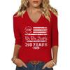 Womens V Neck Three Quarter Sleeve Top with 1776 Flag Graphic We The 250 Years 2026 Print Casual Loose Fit Shirt