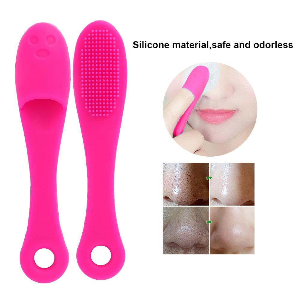 Silicone Face Cleansing Finger Brush Pore Cleaner Blackhead Removal Massager (Dark Rose Red)