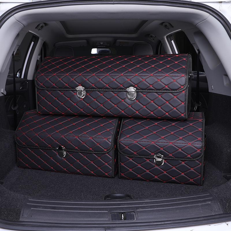 Car Leather Interior Organizer: Large Capacity Folding Trunk Storage Box