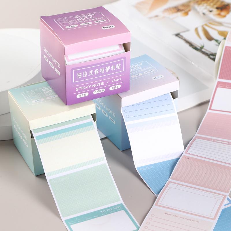Gradient Pull-Out Sticky Note Box: High-Value, Colorful, Self-Adhesive Grid for Students and Office Use.