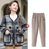 Plaid Woolen Coat for Middle-Aged & Elderly Women - Spring & Autumn Casual Cardigan