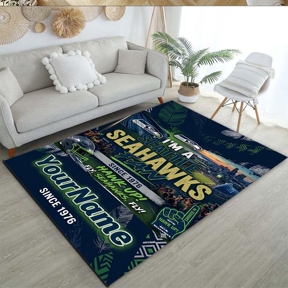 Seattle Seahawks Customizable Name Area Rug Suitable For Dining Room Foyer Playrooms Outdoor Antislip Carpet Decorate Offices Gift For Festivals
