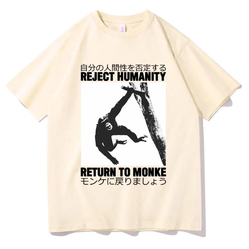 Rejeter l'Humanité Retourner au Singe T-shirt Mignon Drôle Meme Singe Japonais Impression Graphique T-shirt Homme Coton T-shirts Oversize