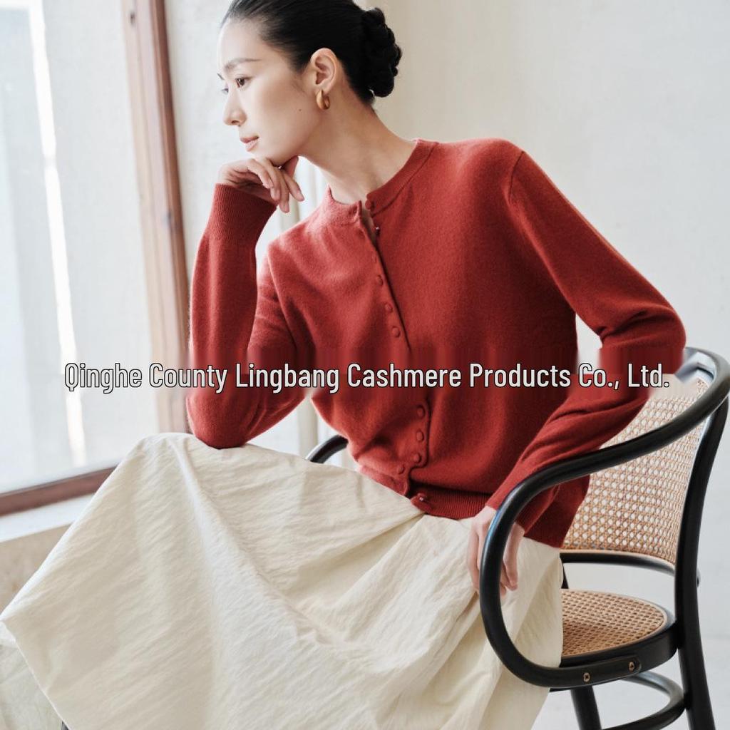 2026 Women's Pure Cashmere Round Neck Cardigan - Single-Breasted Knit Sweater Coat