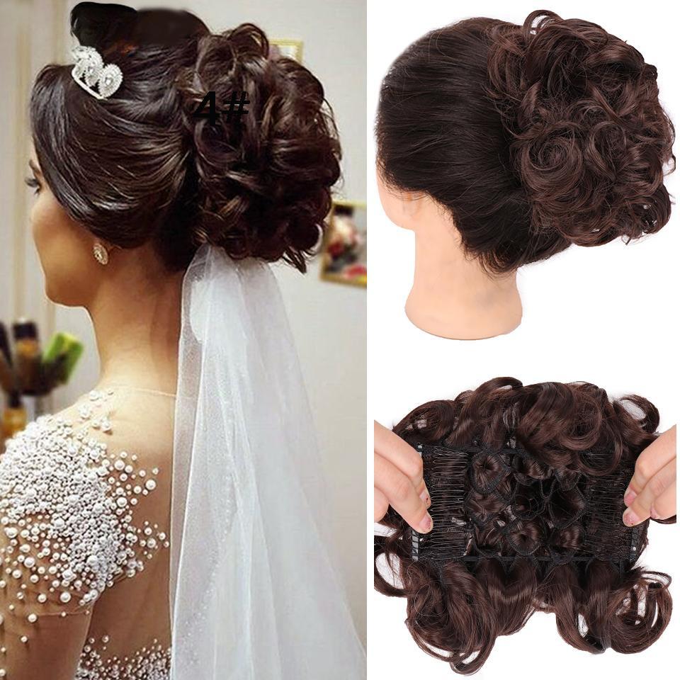 Syntetický hřeben Clip In Kudrnaté prodlužování vlasů Drdol do vlasů Ombre Blond Elastické gumičky do vlasů pro ženy