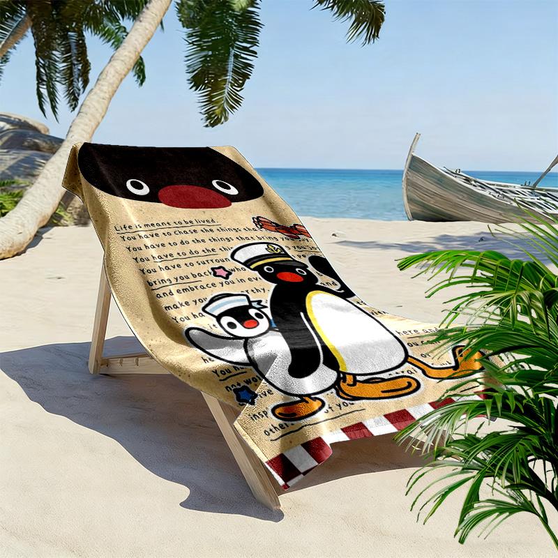 Asciugamano da Spiaggia con Stampa Cartone Animato Pingu, Asciugamano Grande Morbido Asciugatura Rapida per Spiaggia Campeggio Nuoto