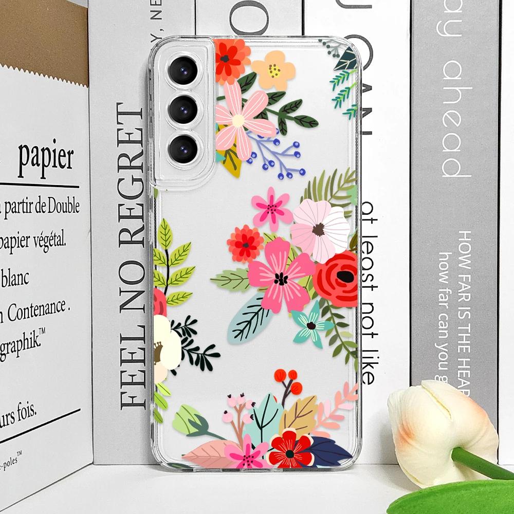 Cute Flower Painted Clear Phone Case for Samsung A55 A54 A53 A51 A70 A32 A31 A22 A13 5G Ultra Soft Covers Colorful Floral Fundas