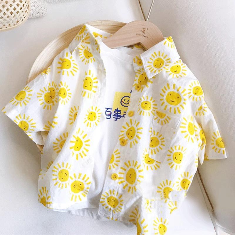 Boys Summer Lightweight Plaid Short Sleeve Shirt Cool Casual Top