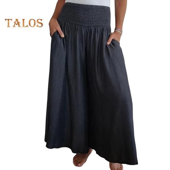 

Женские брюки, эластичные, с высокой талией, свободные, широкие брюки с карманами, однотонные, свободного кроя, повседневные брюки для дома L черный серый