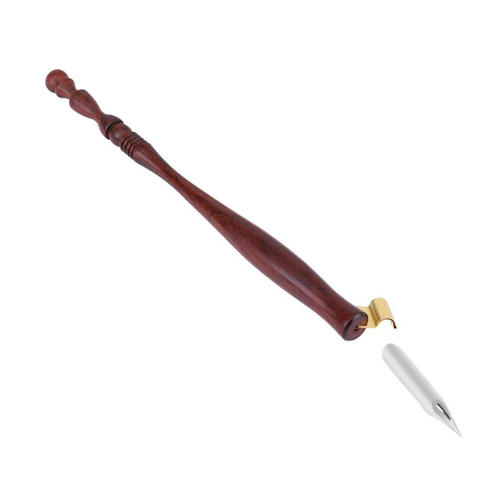 Wood Material Dip Pen Handle Oblique Shape 6.6inch,0.4inch Calligraphy Pen Grip Adjustable Structure Nib Holder Hand Lettering