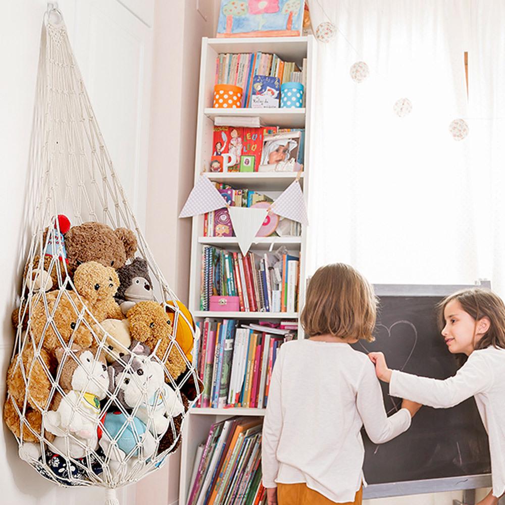 Triangle Cotton Rope Hanging Toy Net with Tassels - Plush Toy Storage for Kids' Room