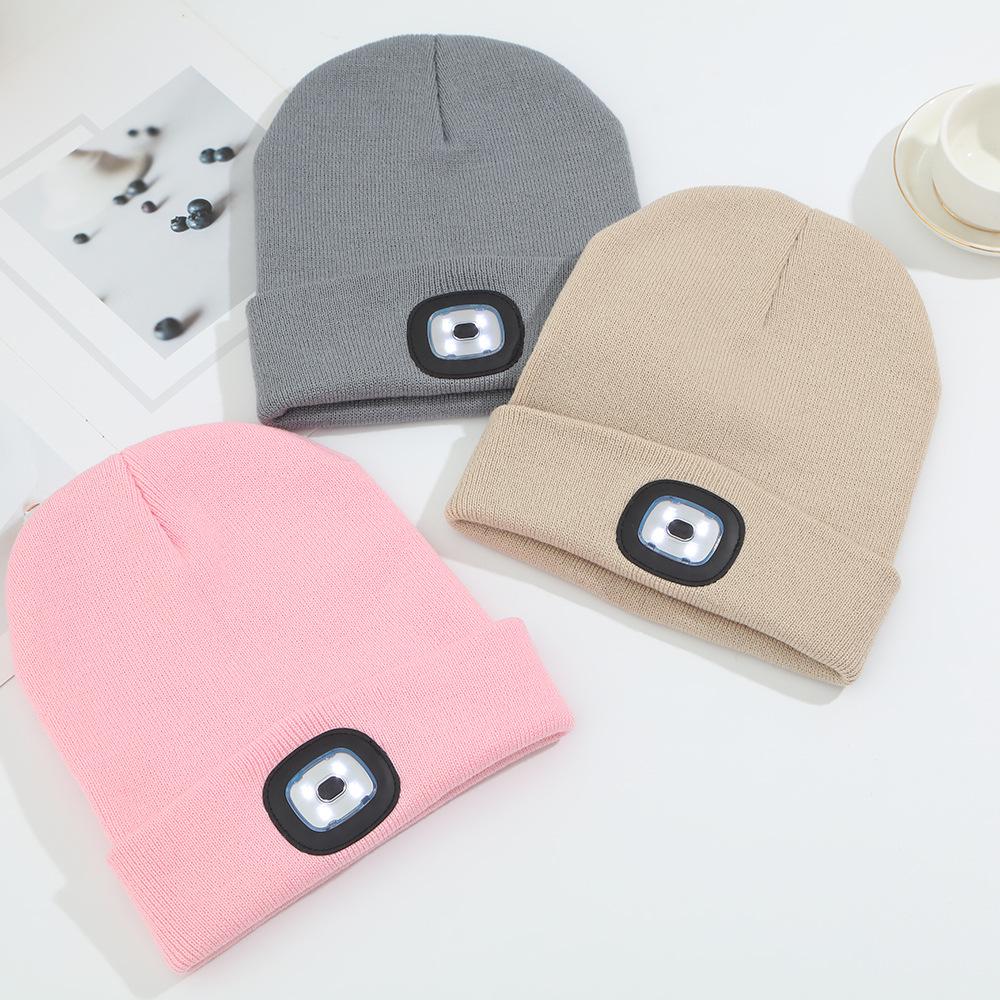 Dobíjecí LED vlněná pletená čepice pro venkovní sporty a cyklistiku