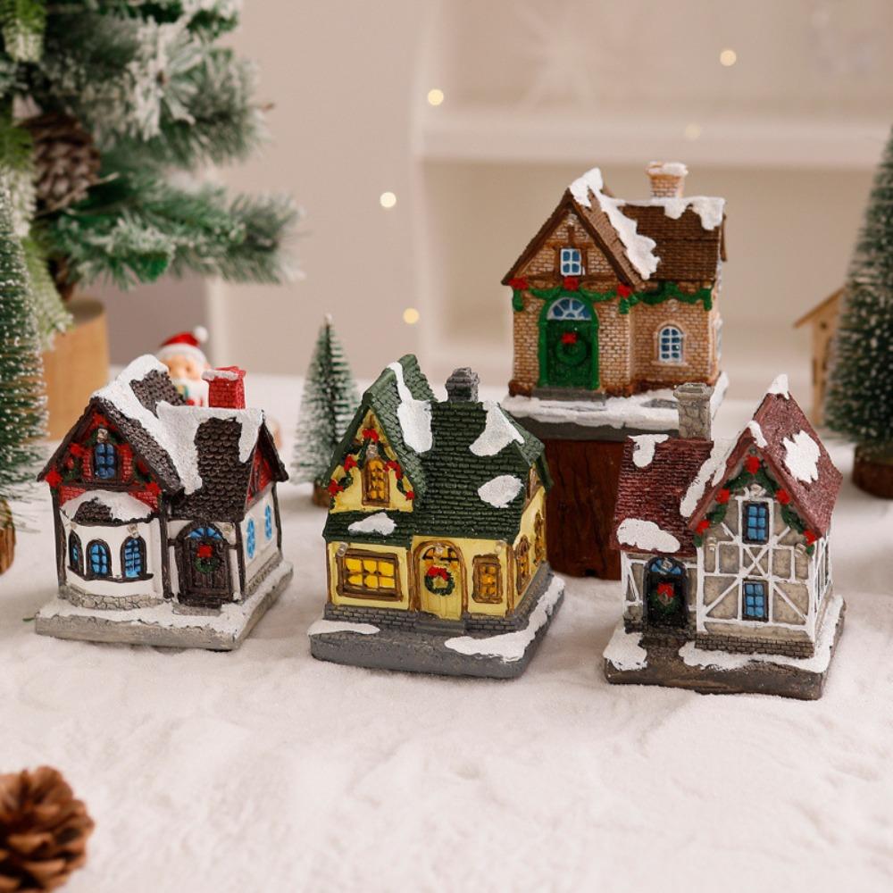 LED Resin Christmas House Snow Village Miniature Light-Up Decor Xmas Glow Gift New  Decoration Christmas Thanksgiving Gifts