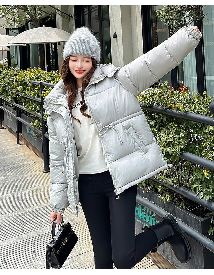 Jachetă de iarnă groasă și călduroasă pentru femei, scurtă, cu glugă detașabilă, rezistentă la vânt