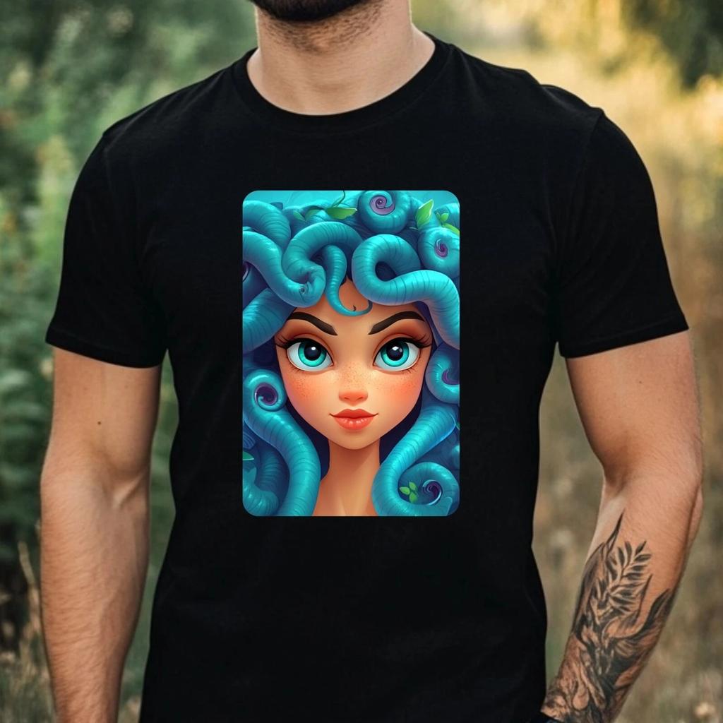 T-Shirt Herren Medusa Cartoon Motiv Baumwolle Größe XS bis 5XL