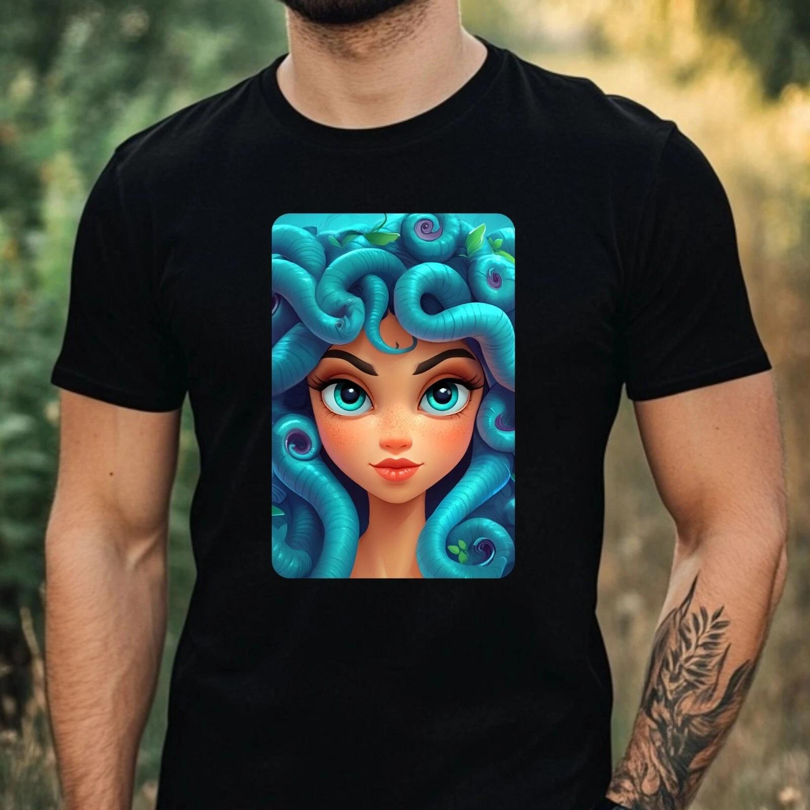 T-Shirt Herren Medusa Cartoon Motiv Baumwolle Größe XS bis 5XL M